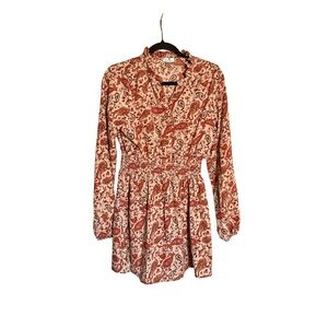Justify Long Sleeve Paisley Dress in Red and Cream